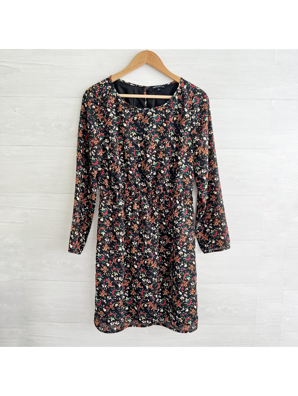 J.Crew Mercantile Women’s 6 Black Floral Long Sleeve Faux Wrap Dress